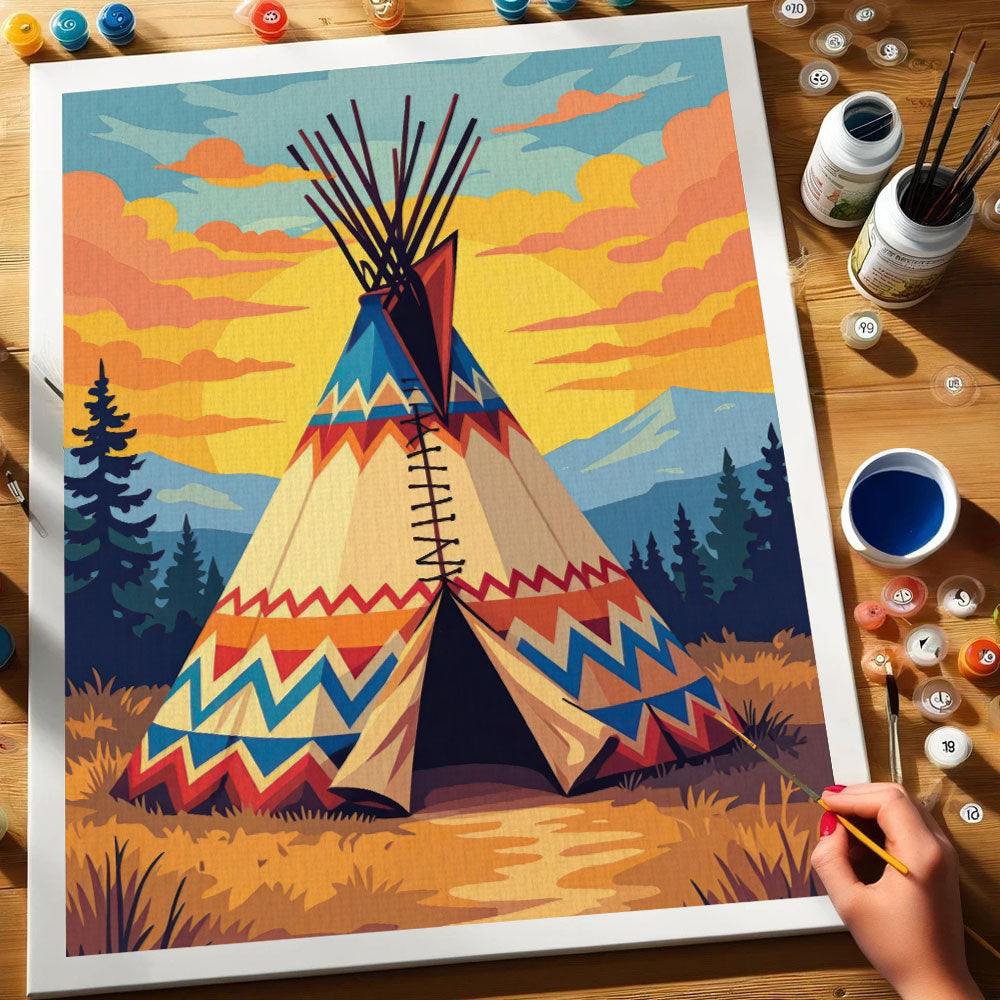 Sunset Teepee - Native American | Paint by Numbers Kit