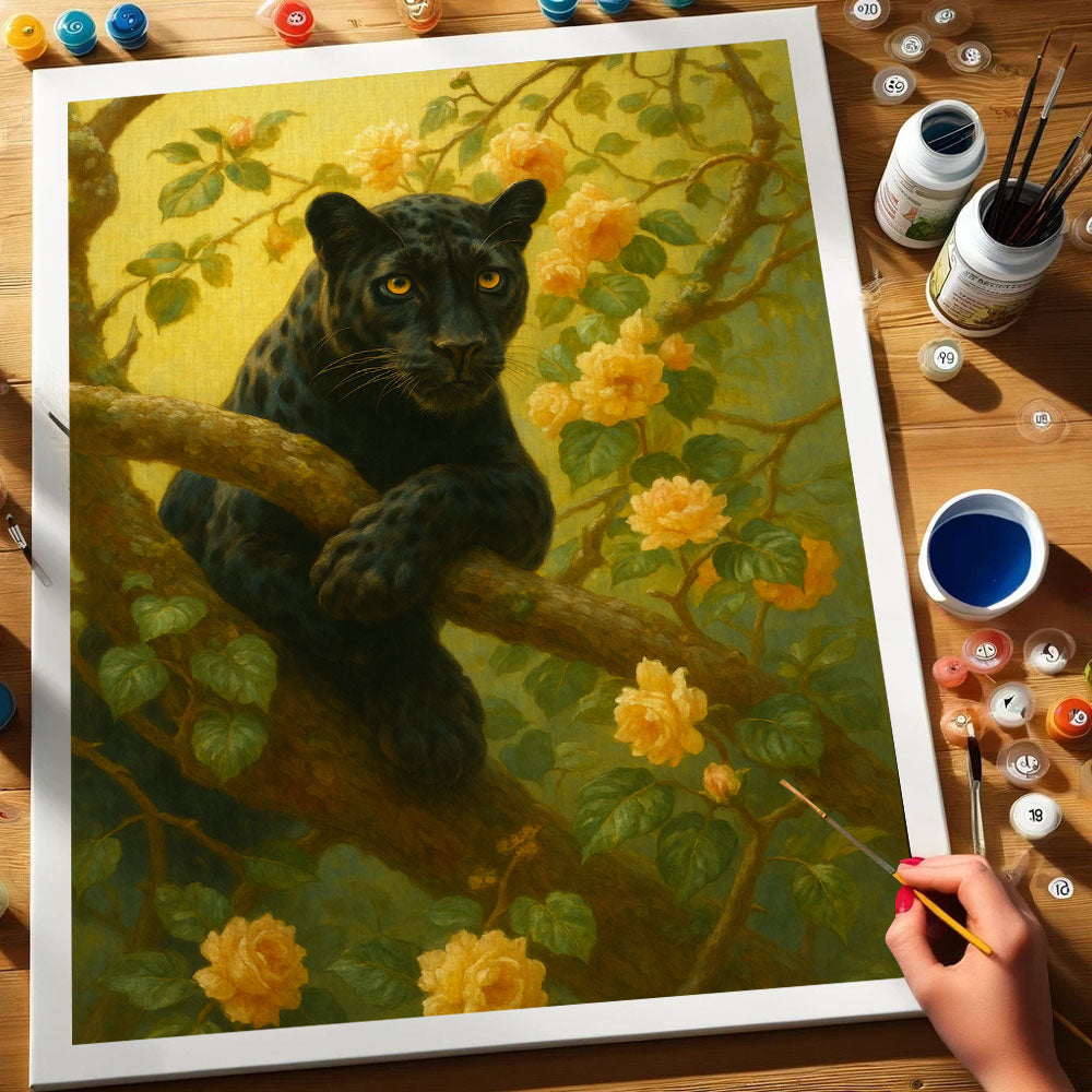 Panther Among Roses | Paint by Numbers Kit