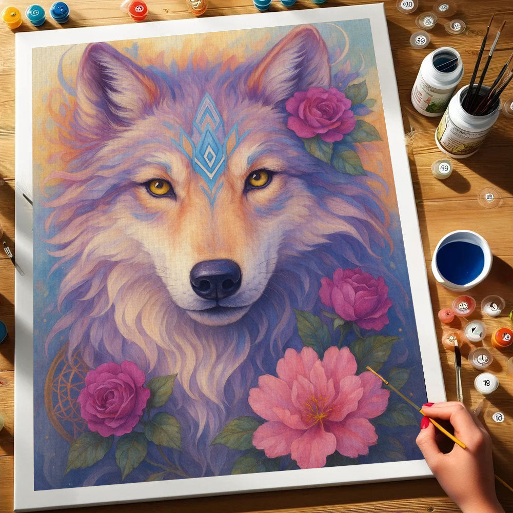 Spirit Wolf of the Blossoms | Paint by Numbers Kit