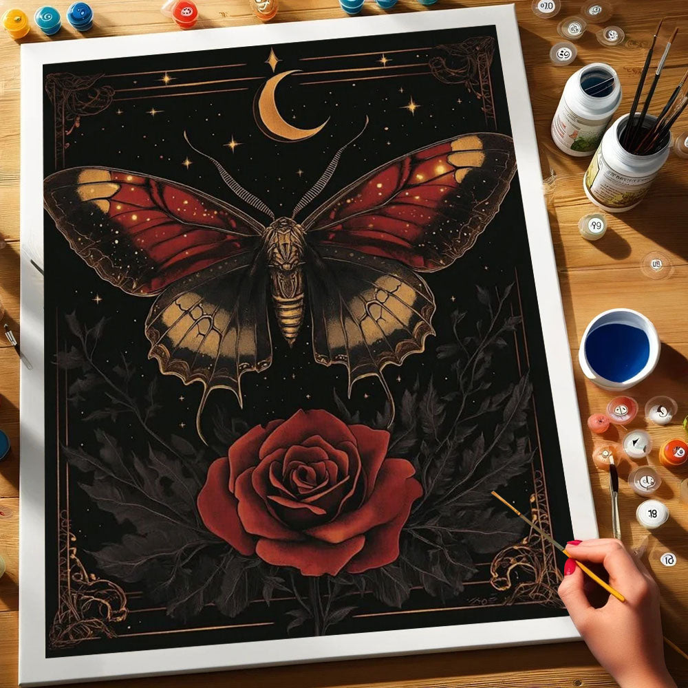 Black Butterfly and Rose | Paint by Numbers Kit