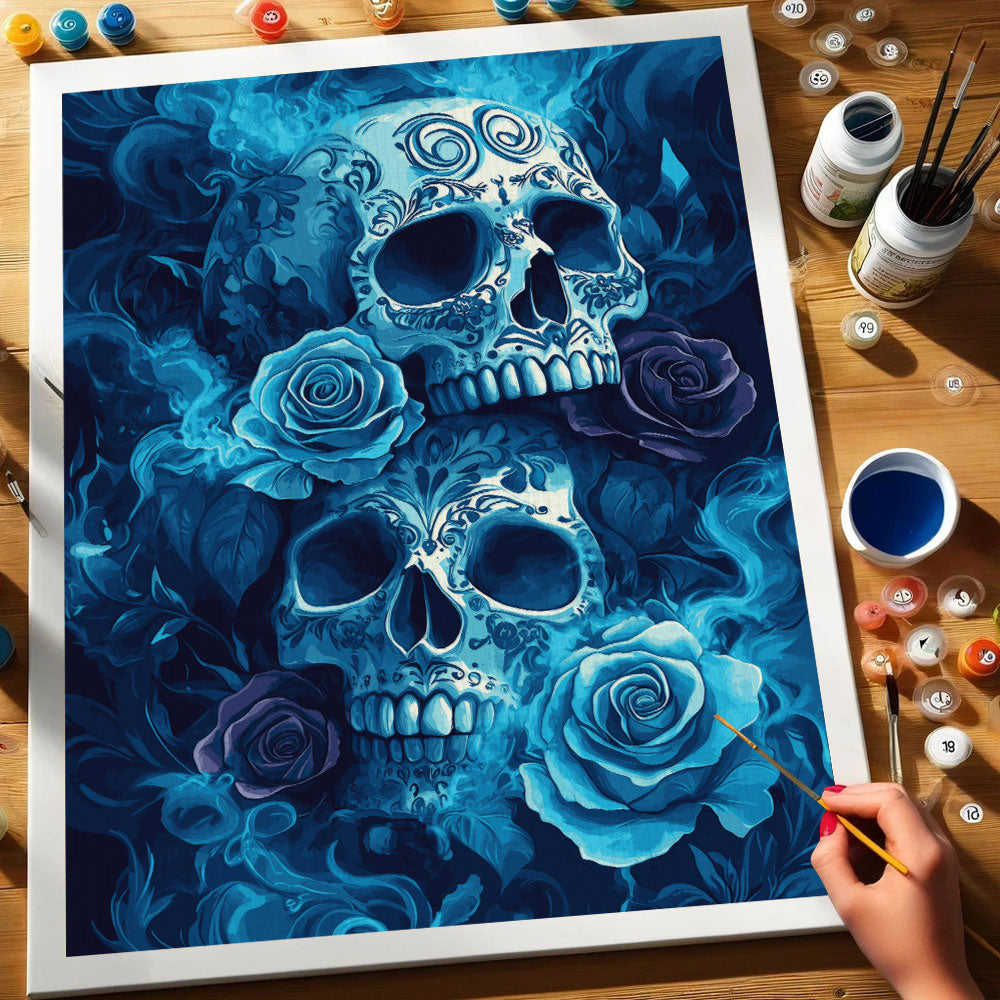 Blue Roses and Skulls | Paint by Numbers Kit