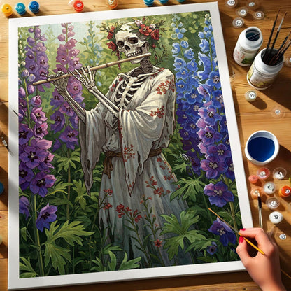 Skeleton with Larkspur - July Birth Flower | Paint by Numbers Kit