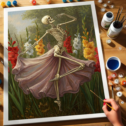 Skeleton with Gladiolus - August Birth Flower | Paint by Numbers Kit