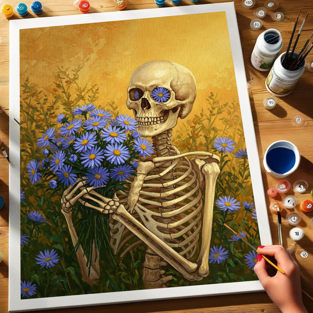 Skeleton with Aster - September Birth Flower | Paint by Numbers Kit