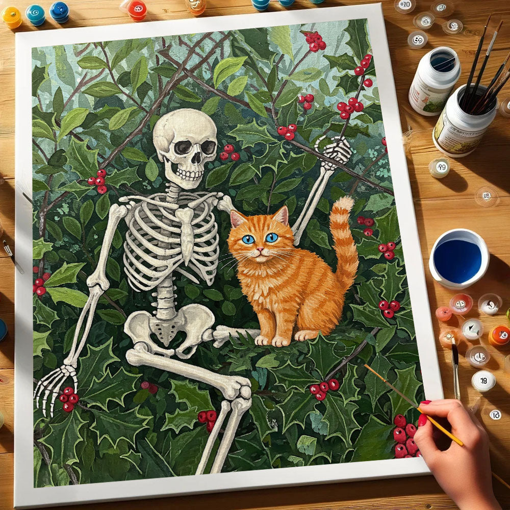Skeleton with Holly - December Birth Flower | Paint by Numbers Kit