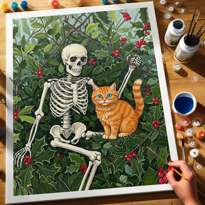 Skeleton with Holly - December Birth Flower | Paint by Numbers Kit