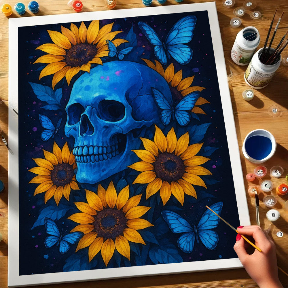Blue Skull With Sunflowers | Paint by Numbers Kit