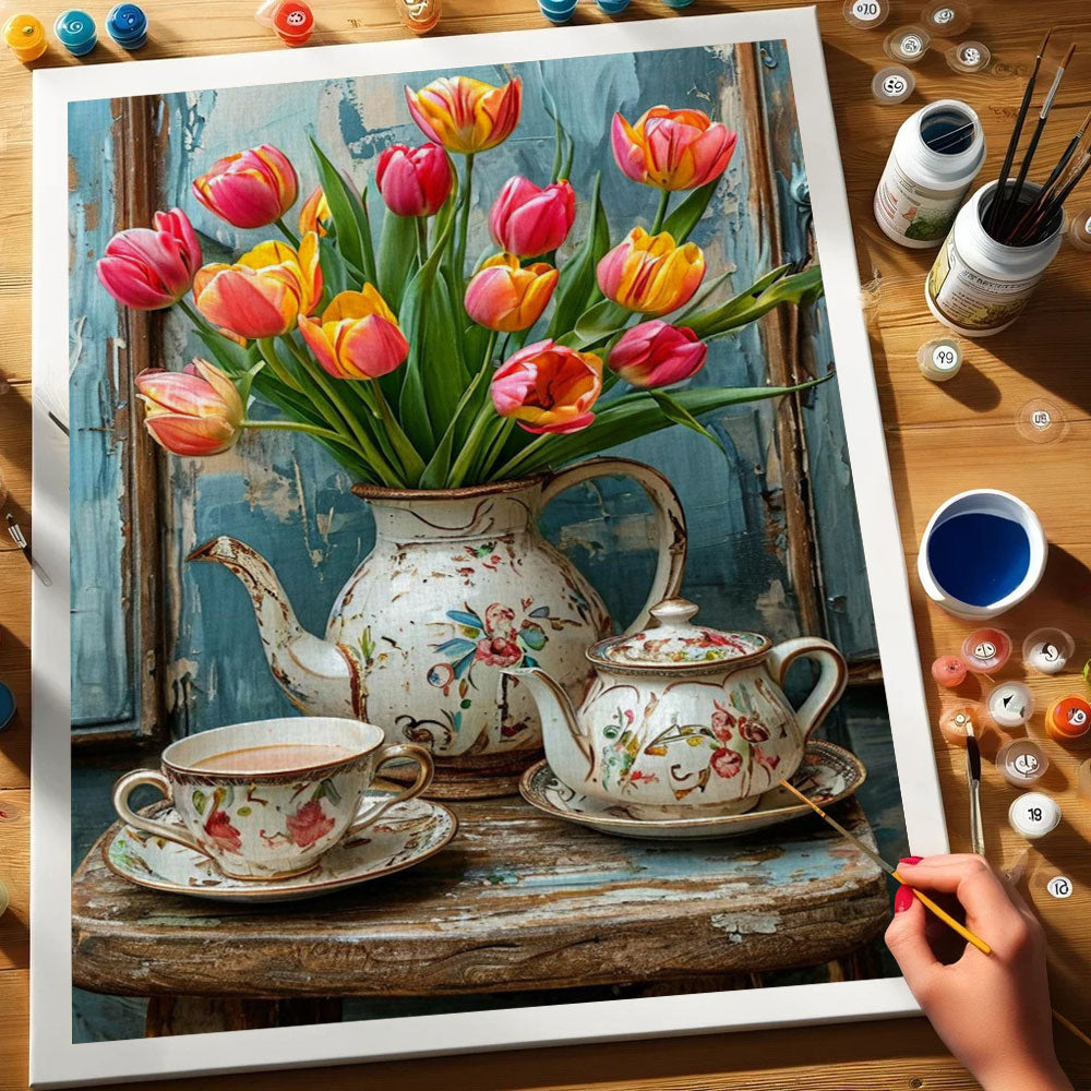Tulips in a Teapot | Paint by Numbers Kit