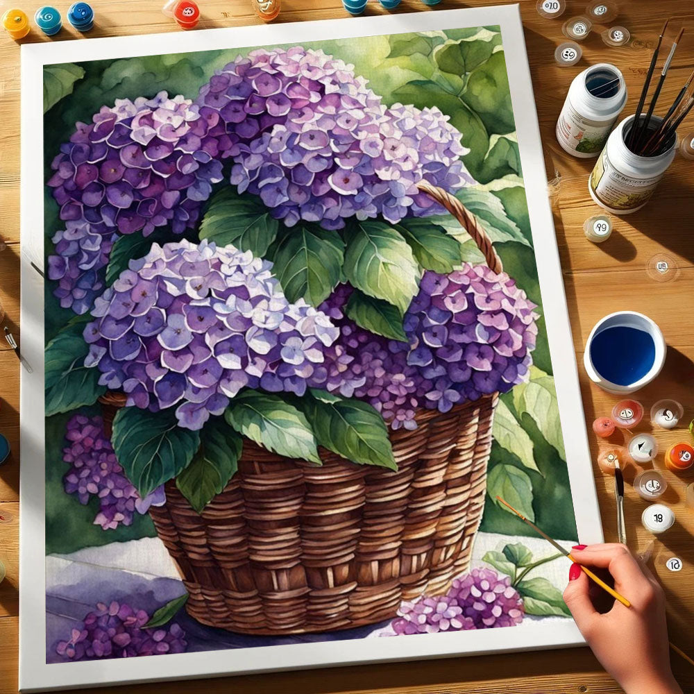 Basket of Purple Hydrangeas | Paint by Numbers Kit