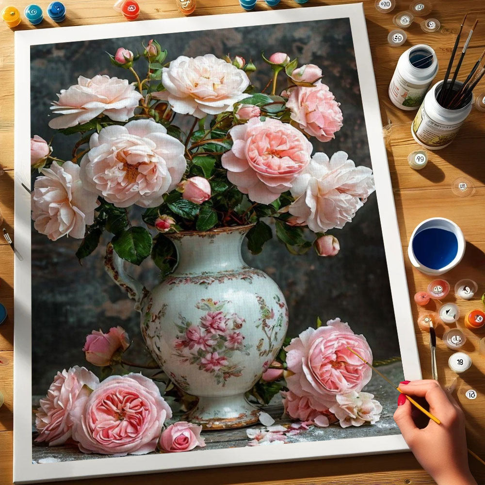 Pink Roses in a Vintage Vase | Paint by Numbers Kit