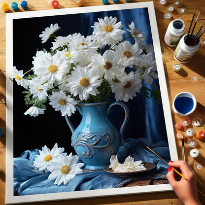 White Daisies in a Blue Vase | Paint by Numbers Kit