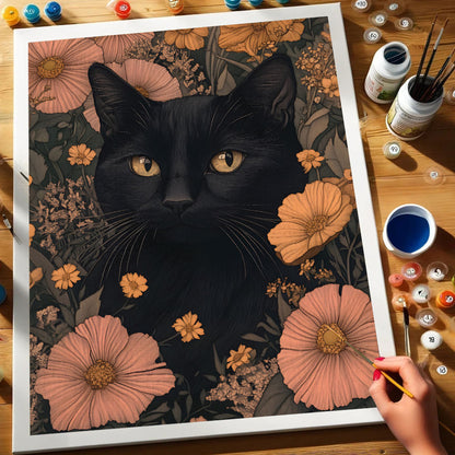 Midnight Cat Flowers | Paint by Numbers Kit