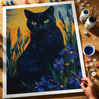 Yellow-Eyed Cat in Irises | Paint by Numbers Kit