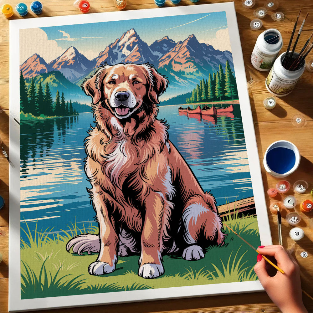 Grand Teton NP - Golden Retriever | Paint by Numbers Kit