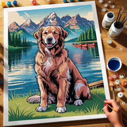 Grand Teton NP - Golden Retriever | Paint by Numbers Kit