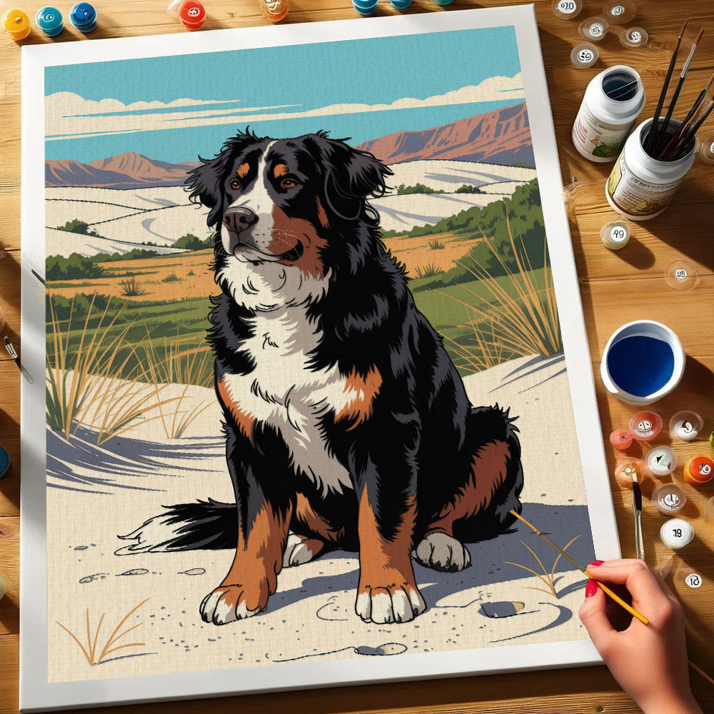 White Sands NP - Bernese Mountain Dog | Paint by Numbers Kit