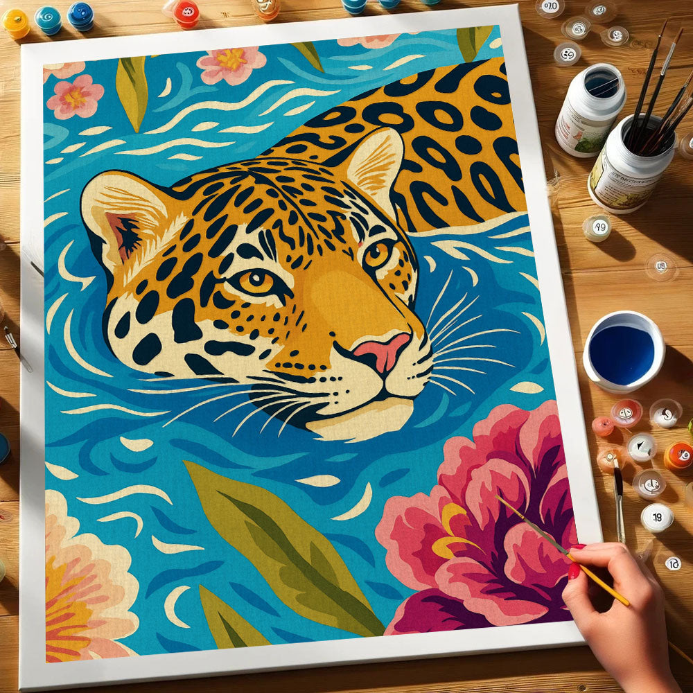 Jaguar's Floral Swim|Paint by Numbers Kit