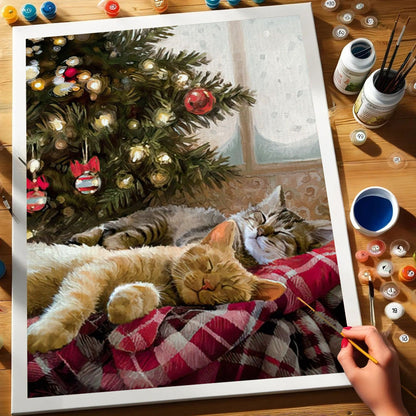 Cozy Cats By Christmas Tree | Paint by Numbers Kit