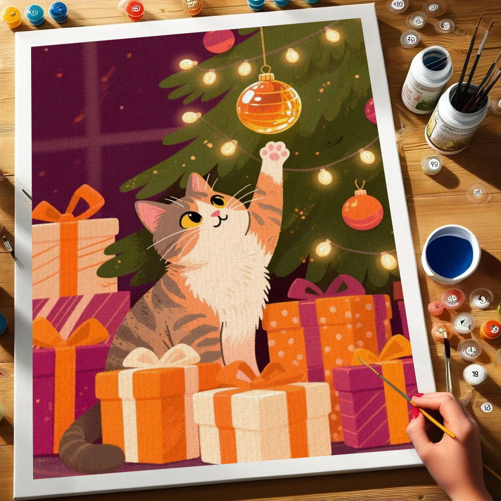 Cat Reaching for Ornament | Paint by Numbers Kit
