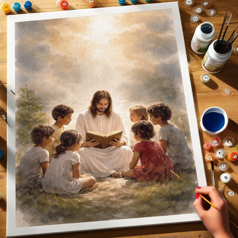 Jesus Reading with Children | Paint by Numbers Kit