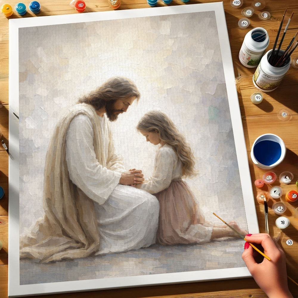 Jesus Praying With A Little Girl | Paint by Numbers Kit