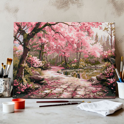 Serene Sakura Stone Path | Paint by Numbers Kit