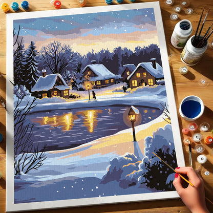 Snowy Village Night | Paint by Numbers Kit