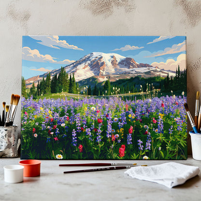 Wildflower Nature Trails at Paradise - Mount Rainier | Paint by Numbers Kit