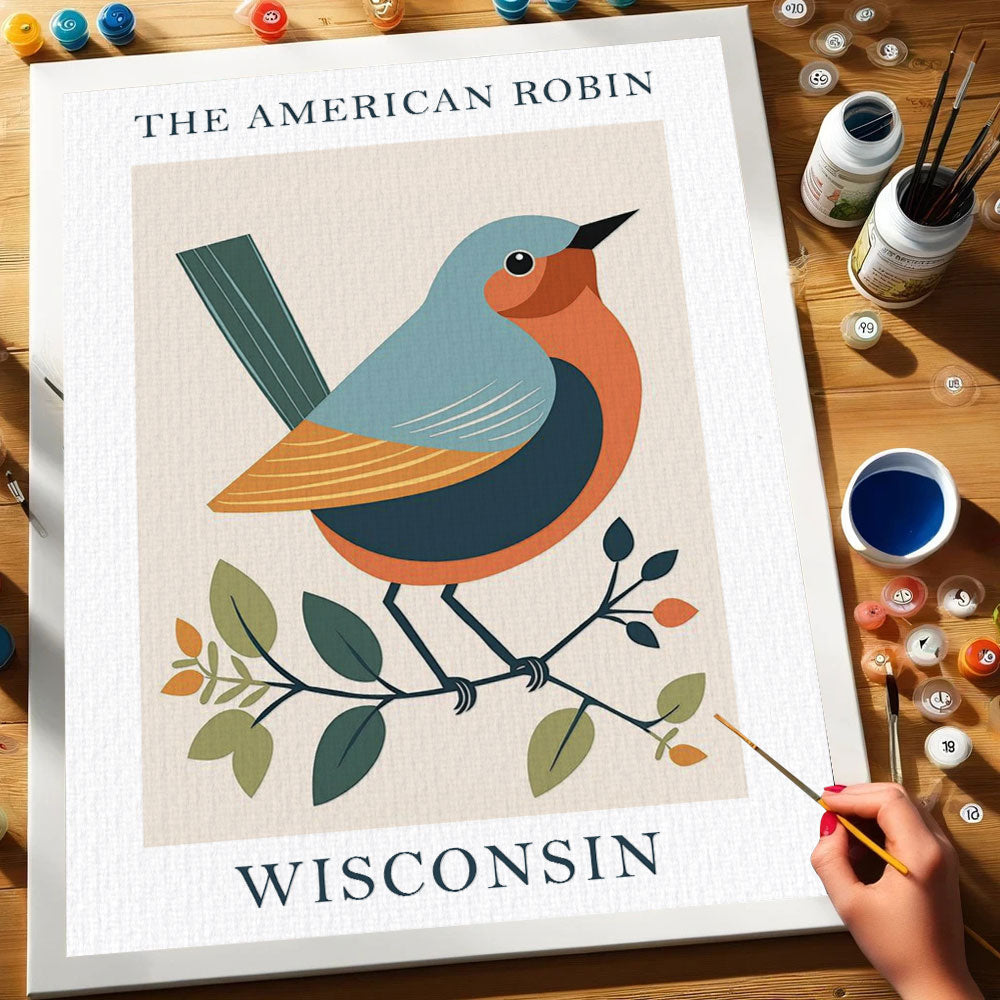 Wisconsin State Bird American Robin | Paint by Numbers Kit