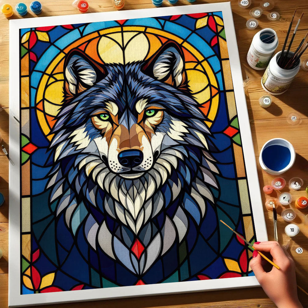 Wolf Stained Glass - National Park Wildlife | Paint by Numbers Kit