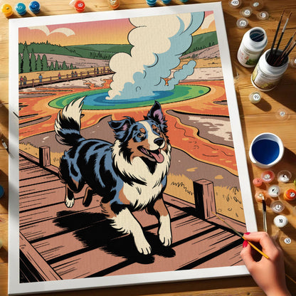 Yellowstone National Park - Australian Shepherd | Paint by Numbers Kit