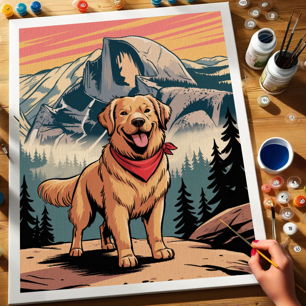 Yosemite National Park - Golden Retriever | Paint by Numbers Kit
