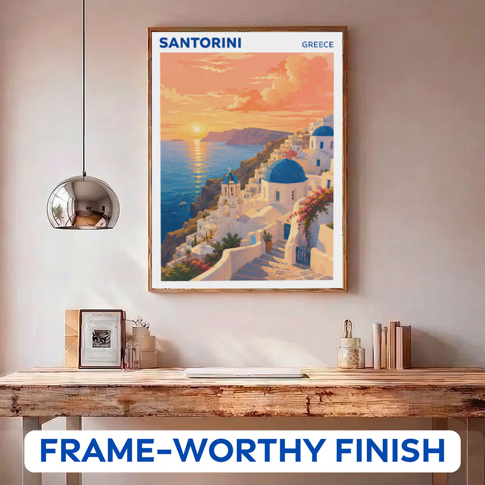 Santorini, Greece Travel Poster | Paint by Numbers Kit