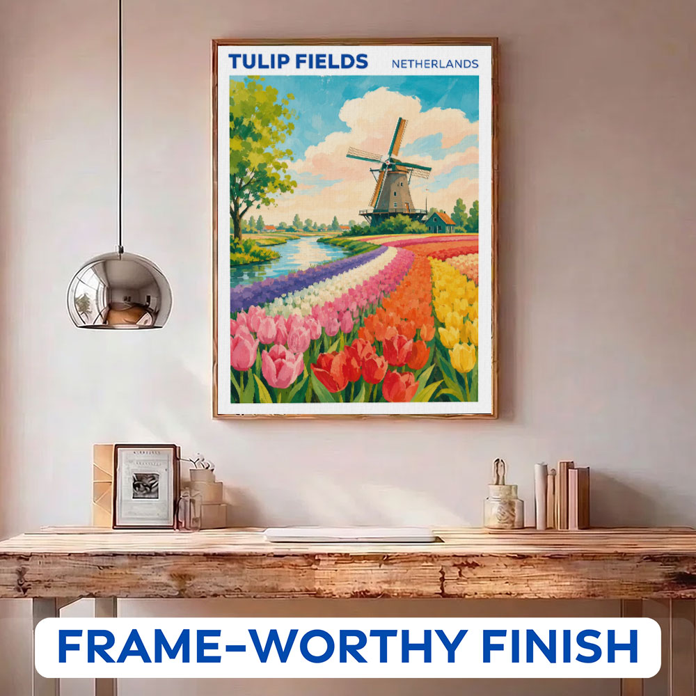 Tulip fields, Netherlands Travel Poster | Paint by Numbers Kit