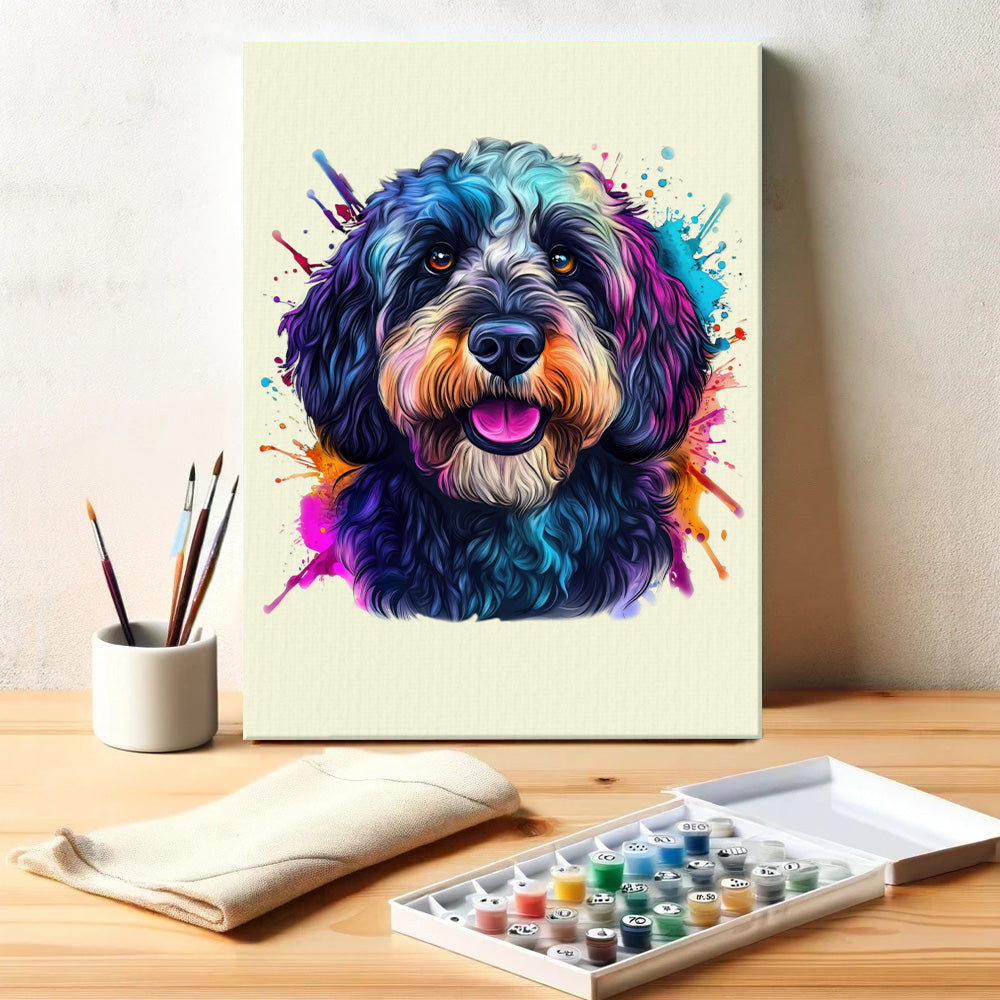 Black Labradoodle - Colorful Dog | Paint by Numbers Kit