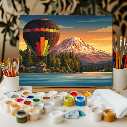 Balloon In Front Of Mount Rainier | Paint by Numbers Kit