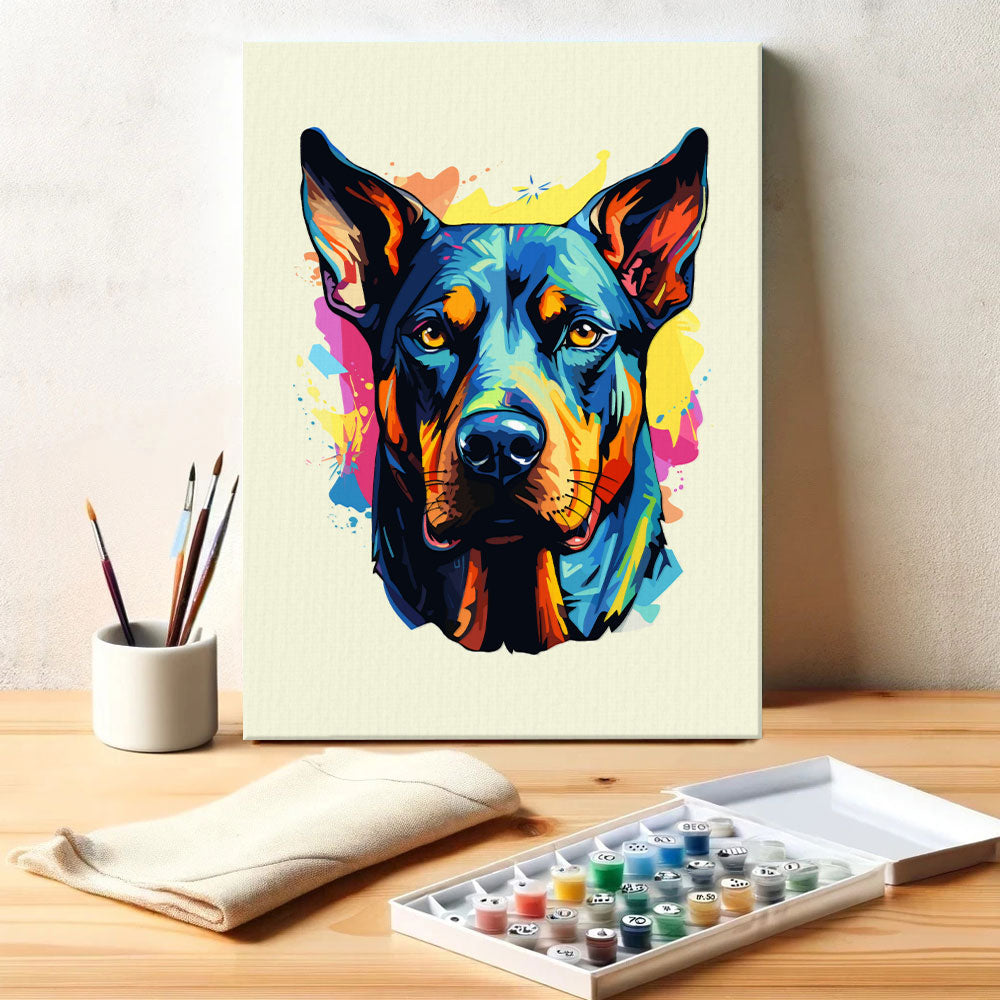 Doberman Pinscher - Colorful Dog | Paint by Numbers Kit