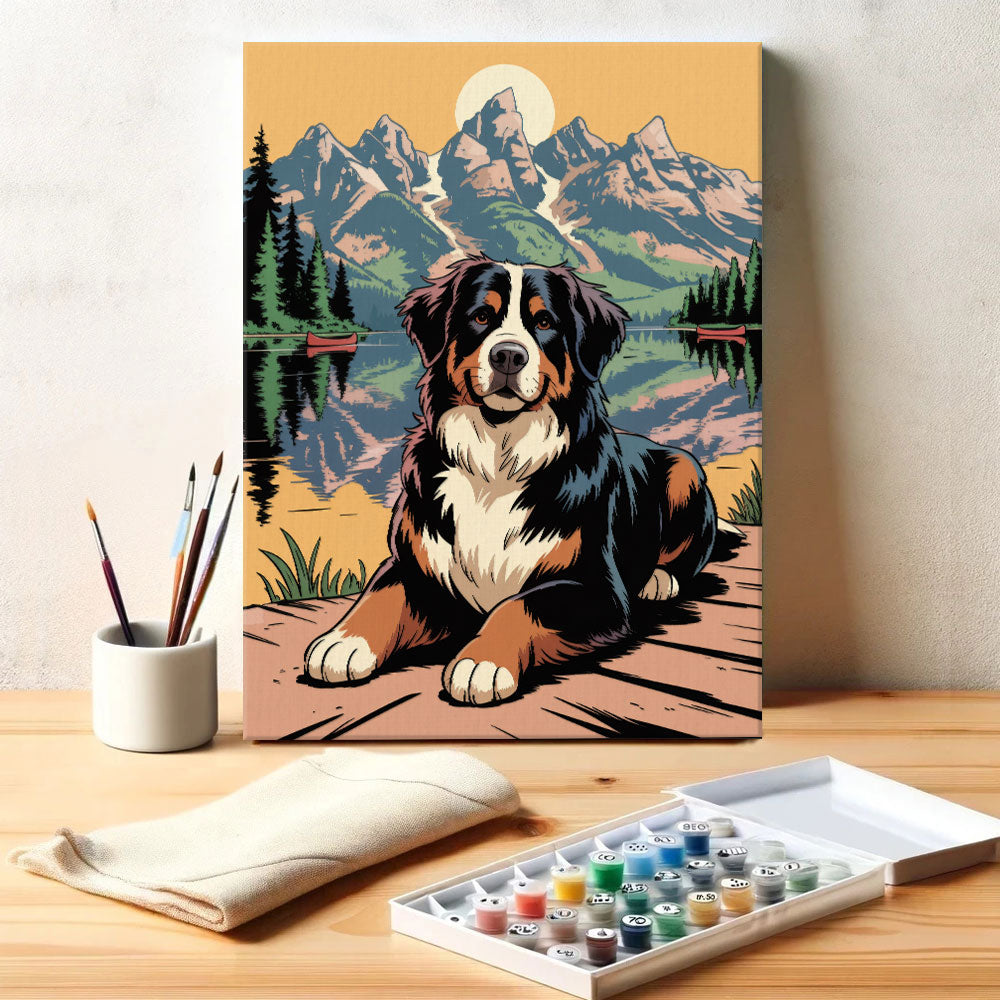 Grand Teton National Park - Bernese Mountain Dog | Paint by Numbers Kit