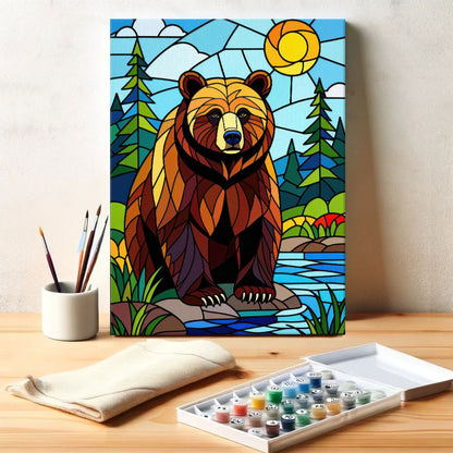 Grizzly Bear Stained Glass - National Park Wildlife | Paint by Numbers Kit