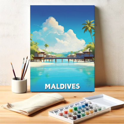 Malediven-Reiseposter | Malen nach Zahlen-Set