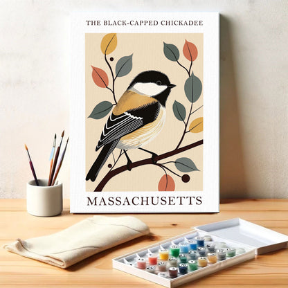 Massachusetts State Bird Black-capped Chickadee| Paint by Numbers Kit