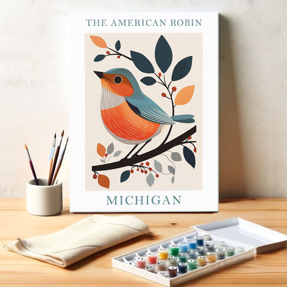 Michigan State Bird American Robin | Paint by Numbers Kit