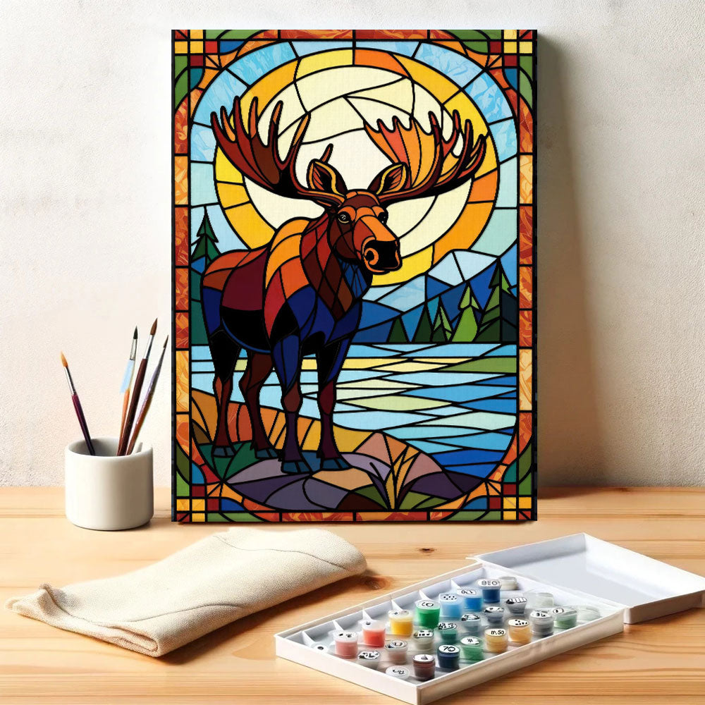 Moose Stained Glass - National Park Wildlife | Paint by Numbers Kit