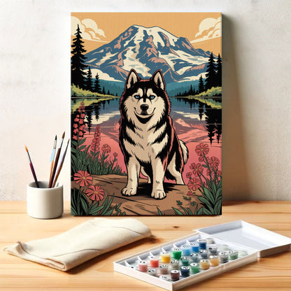 Mount Rainier Nationalpark – Husky | Malen nach Zahlen Set