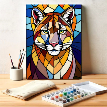 Mountain Lion Stained Glass - National Park Wildlife | Paint by Numbers Kit