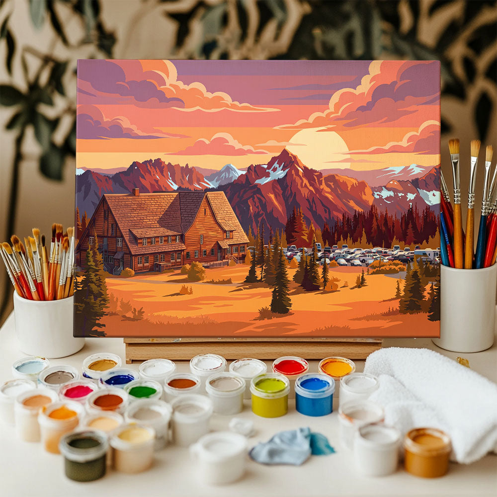 Sunrise Day Lodge - Mount Rainier | Paint by Numbers Kit