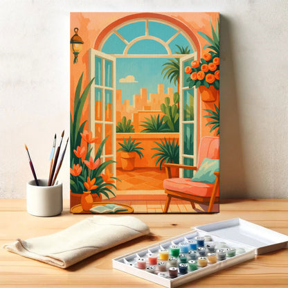 Sonnenbeschienene Terrasse | Malen nach Zahlen Set