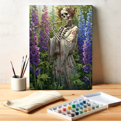 Skeleton with Larkspur - July Birth Flower | Paint by Numbers Kit