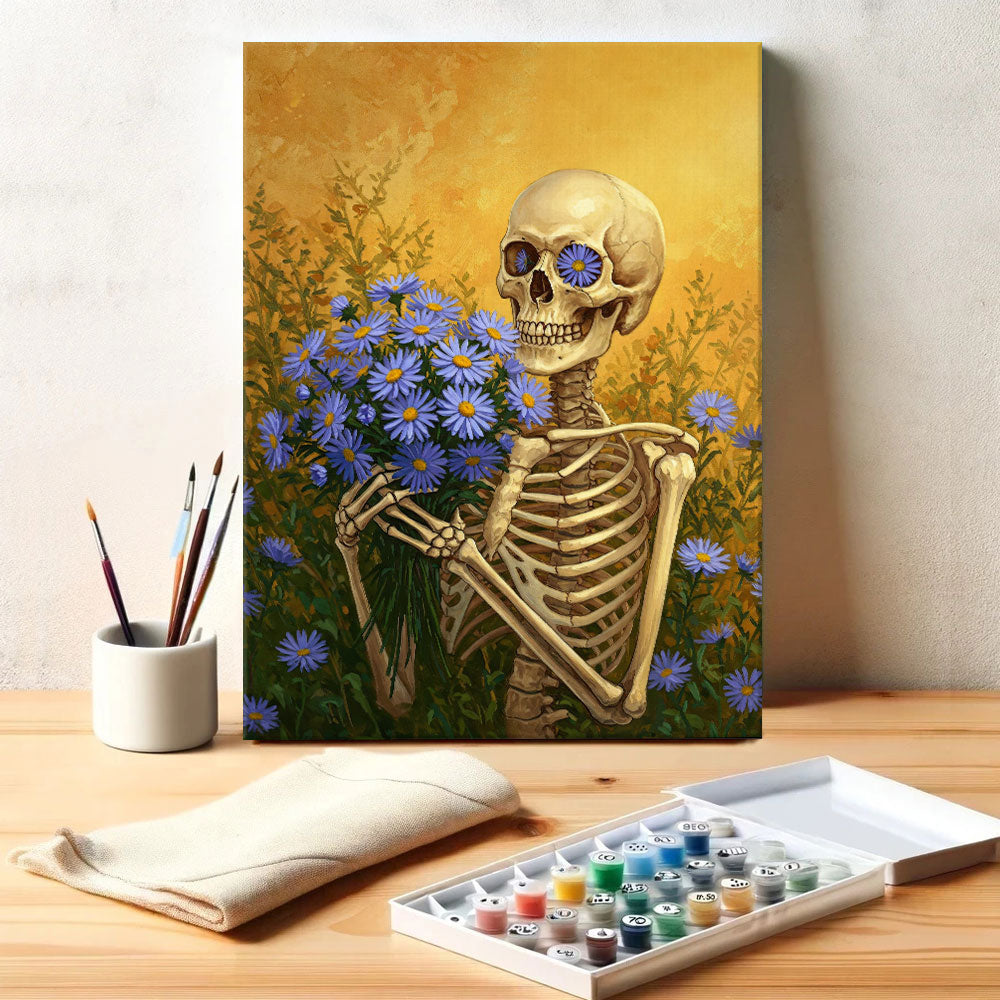 Skeleton with Aster - September Birth Flower | Paint by Numbers Kit