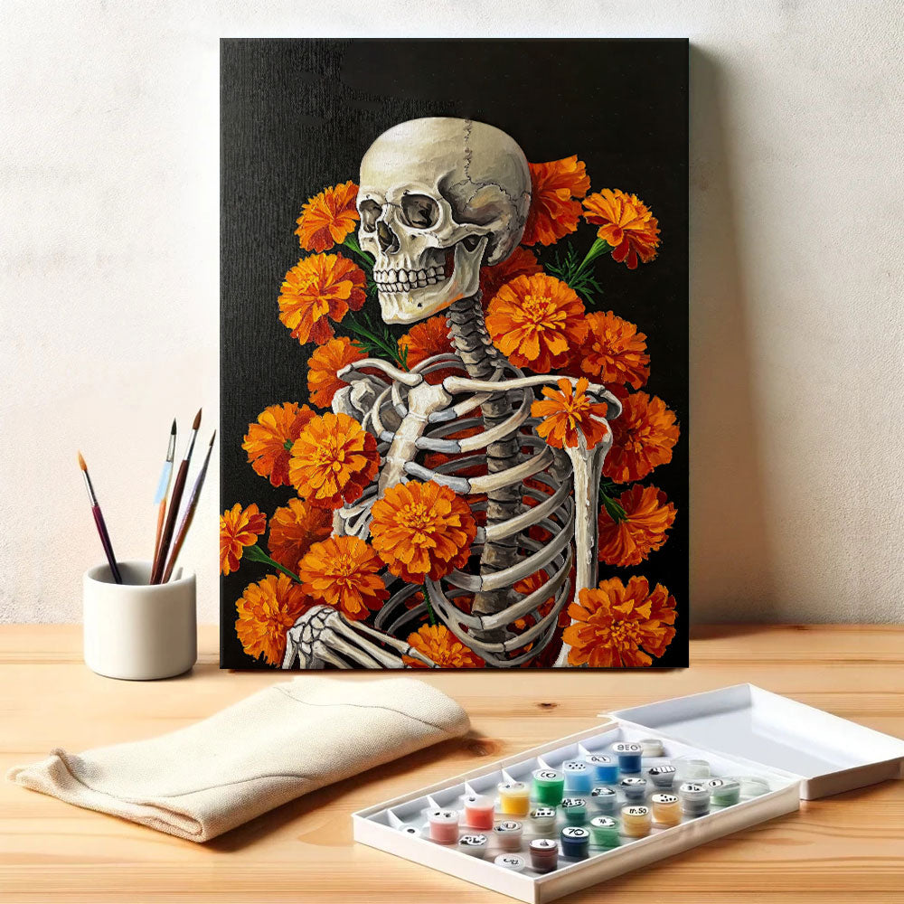 Skeleton with Marigold - October Birth Flower | Paint by Numbers Kit